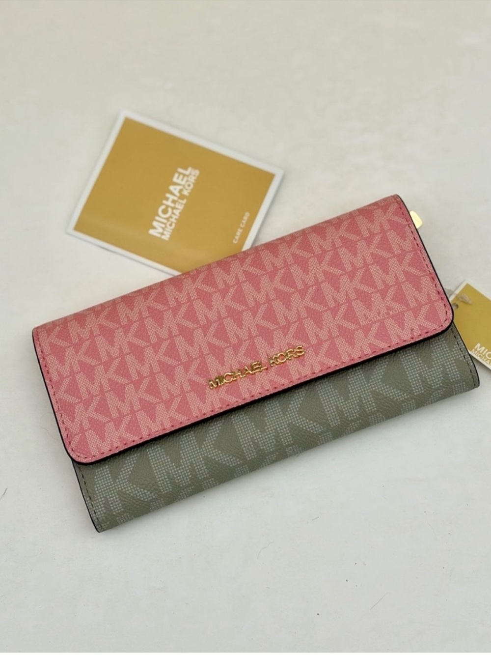 Michael Kors Pink & Gray Signature Trifold Wallet